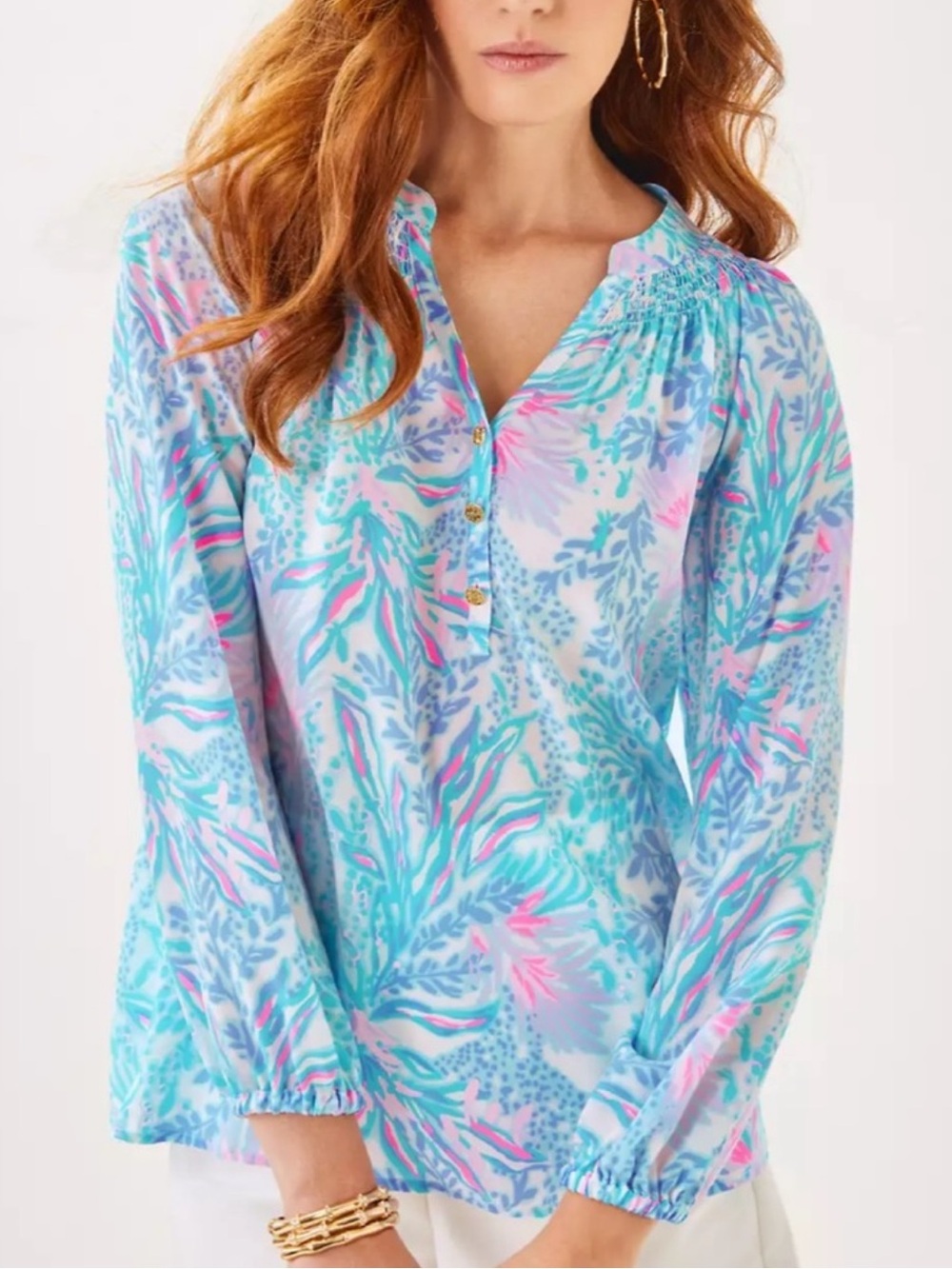NWT Lilly Pulitzer Elsa Long Sleeve Silk Top Multi Via Del Mar NWT Blouse. Sk4